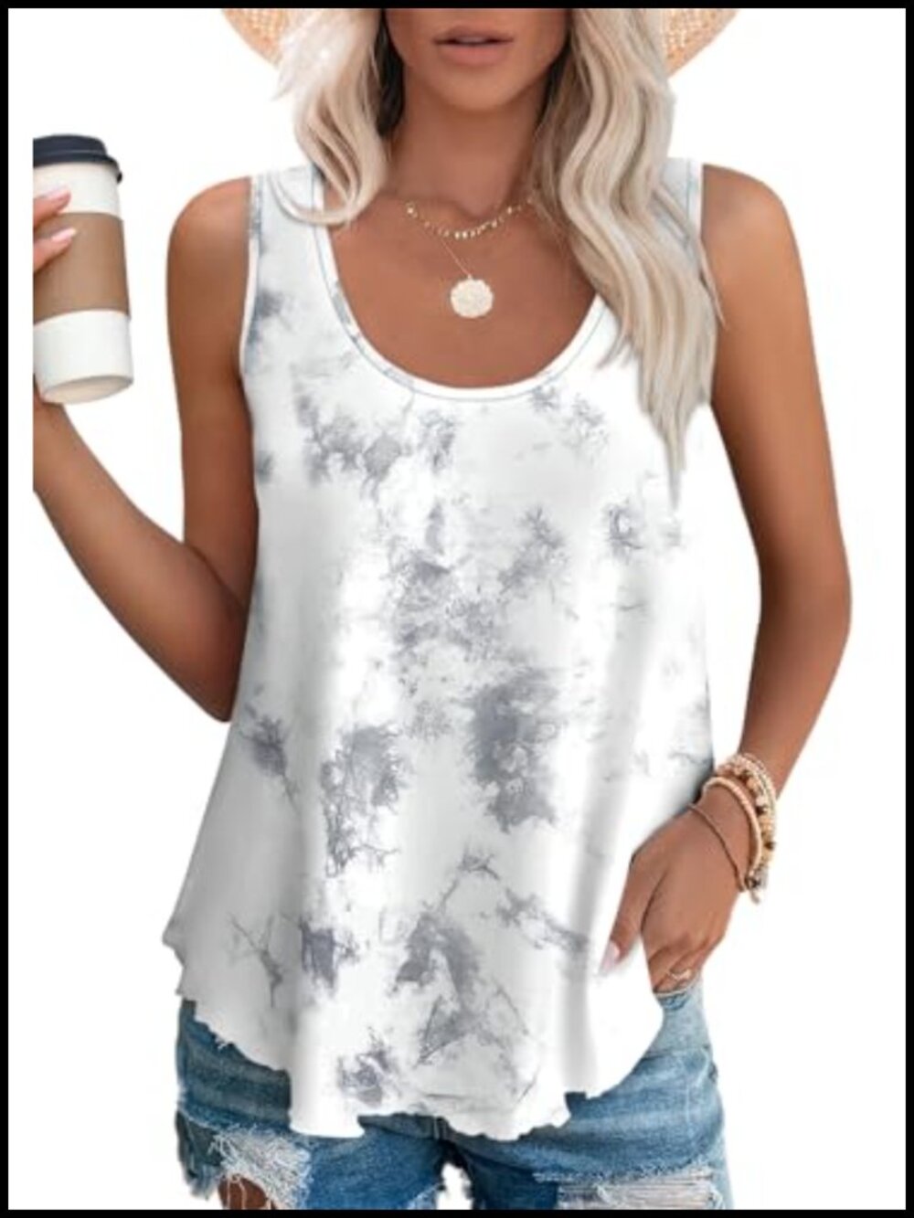 OFEEFAN Womens Tank Top Sleeveless Eyelet Embroidery Loose Fit Casual Summer